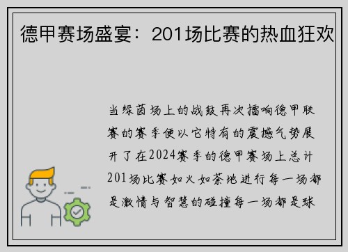 德甲赛场盛宴：201场比赛的热血狂欢